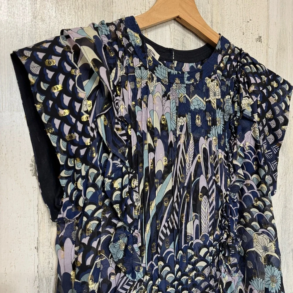 Zadig & Voltaire Toundra Lurex Printed Silk Blouse Top Size S Party Cocktail - Picture 3 of 12